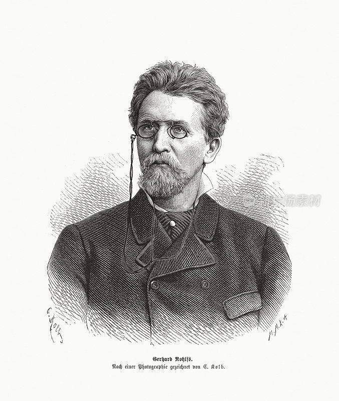 Gerhard Rohlfs(1831-1896)，德国非洲探险家，木版画，1896年出版